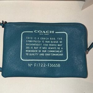 Coach Storypatch Pouch Zip Case Attachment Blue/green Leather